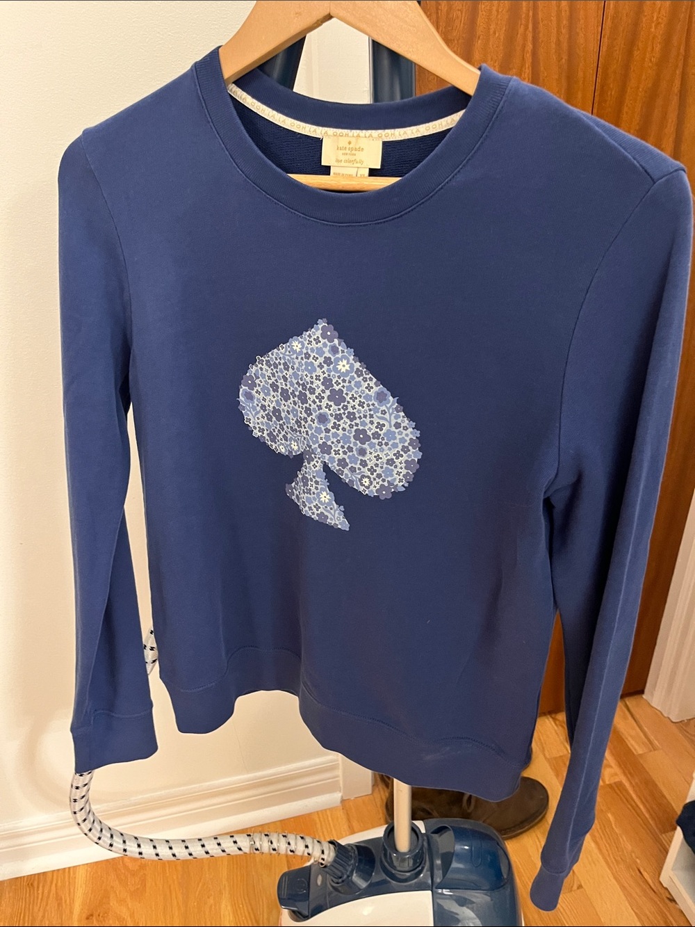 Kate Spade Women’s Blue Sweatshirt with Floral Spade Appliqué
